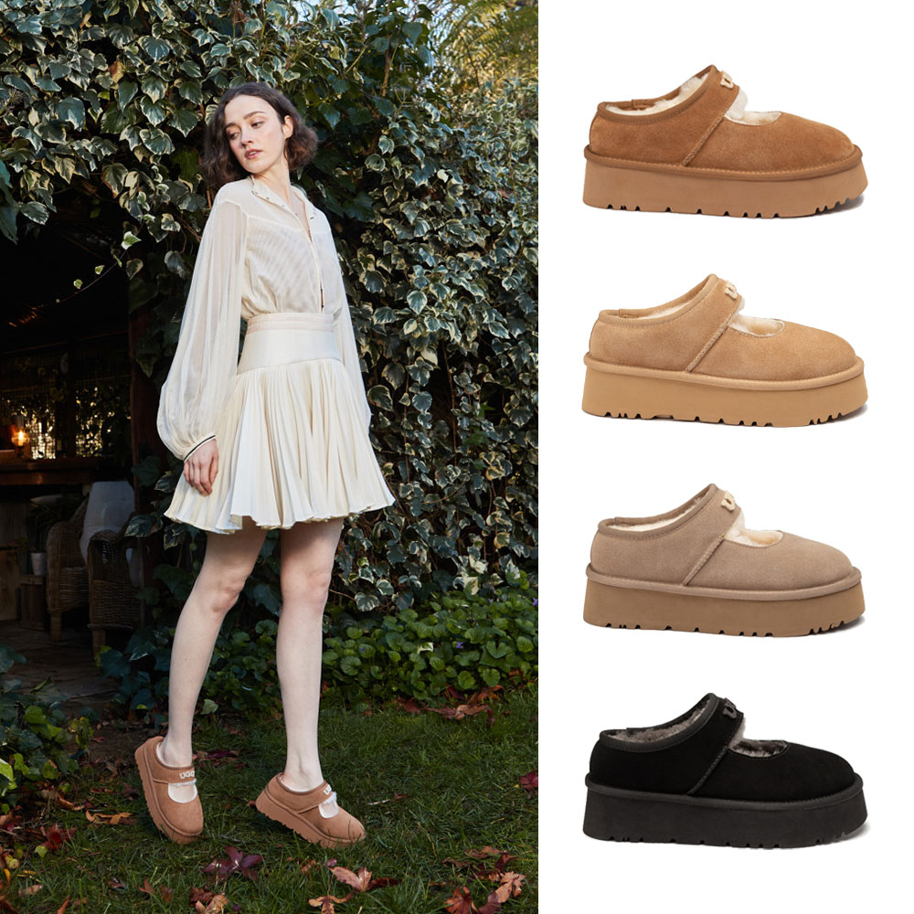 [무료배송] 호주정품 오즈웨어 어그 메리 제인 EMB 로고 플랫폼 단화 슬립온 (굽 5cm) OZWEAR UGG OB1000